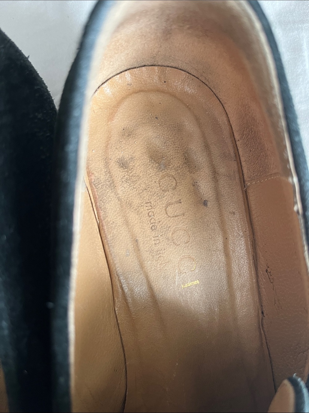 Vintage Gucci Black Suede Loafers with Green-Red Web Size 6.5 or 7 - Picture 2 of 6